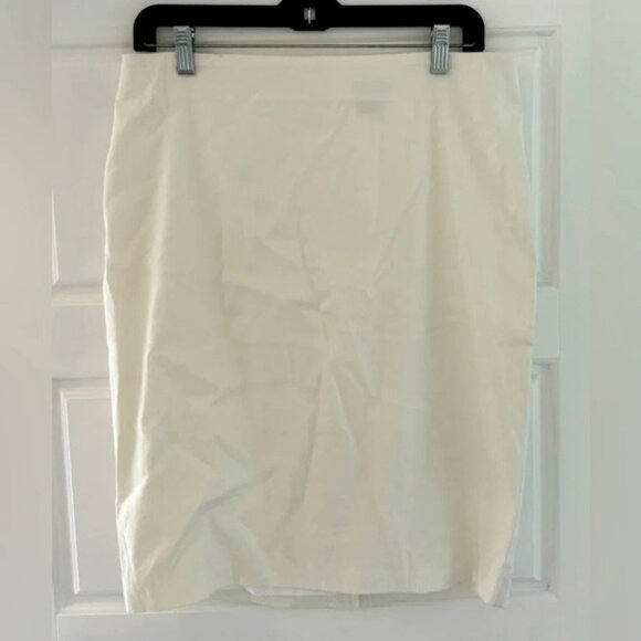 Ann Taylor linen blend mini midi Pencil Skirt white office lined crisp US10 - Picture 1 of 4